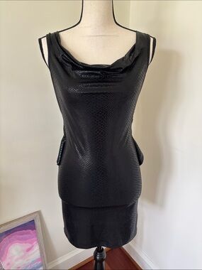 Sleek Black Cowl-Neck Mini Dress Small
